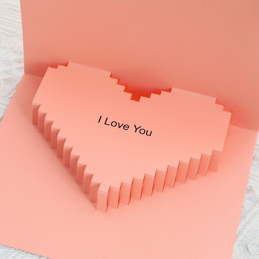 3D Creative Valentine's Day Pop Up Card Romantic Pink Heart Pop Up Greeting Card - soufeelmy