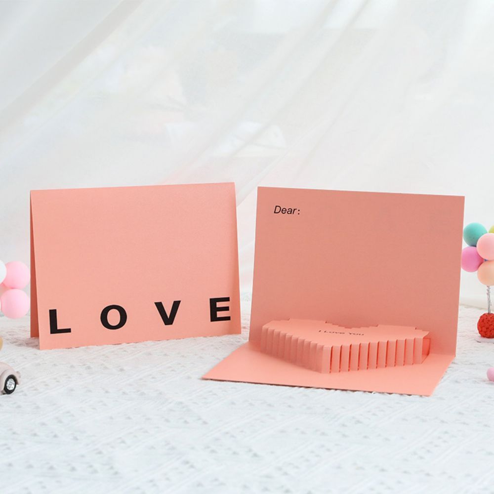 3D Creative Valentine's Day Pop Up Card Romantic Pink Heart Pop Up Greeting Card - soufeelmy