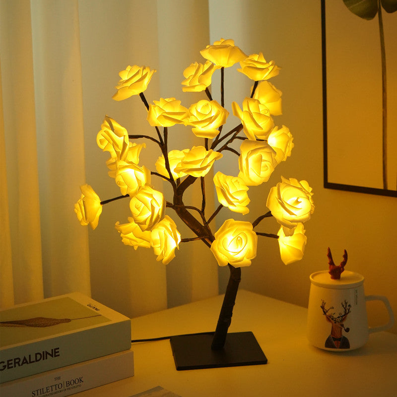 LED Simulation Flower Rose Tree Light Decorative Night Light Anniversary Gift for Lover - White - soufeelmy