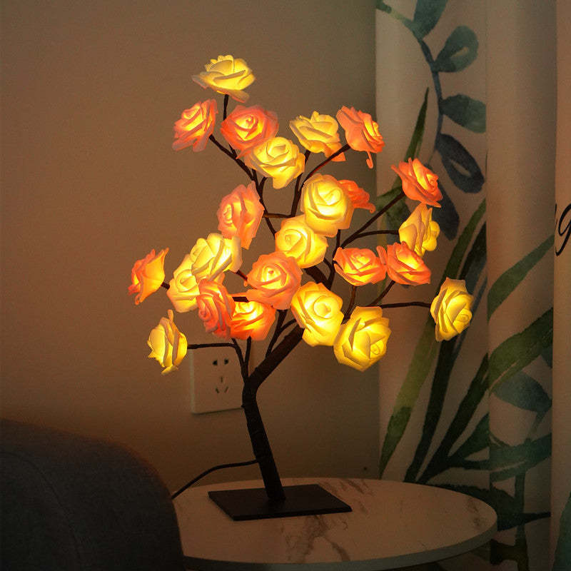 LED Simulation Flower Rose Tree Light Decorative Night Light Anniversary Gift for Lover - Green - soufeelmy