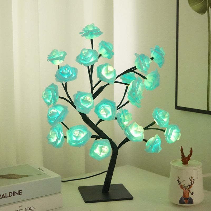 LED Simulation Flower Rose Tree Light Decorative Night Light Anniversary Gift for Lover - Green - soufeelmy