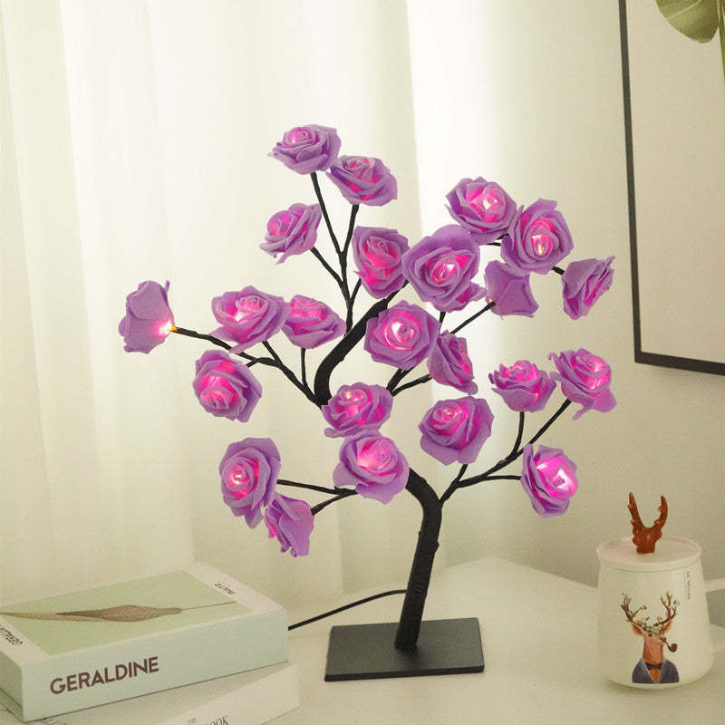 LED Simulation Flower Rose Tree Light Decorative Night Light Anniversary Gift for Lover - White - soufeelmy