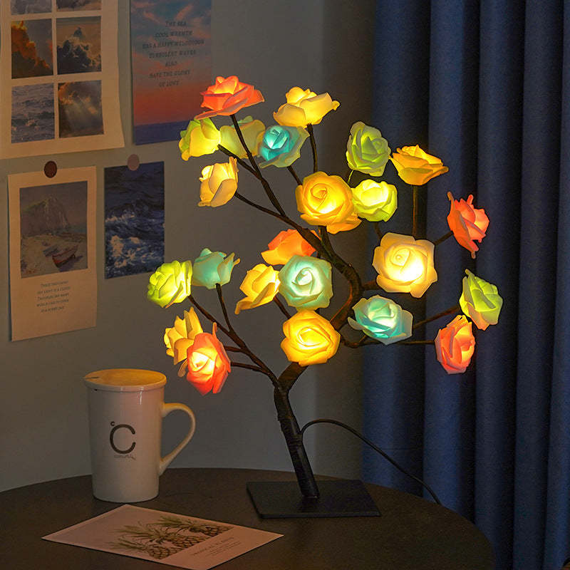 LED Simulation Flower Rose Tree Light Decorative Night Light Anniversary Gift for Lover - Green - soufeelmy