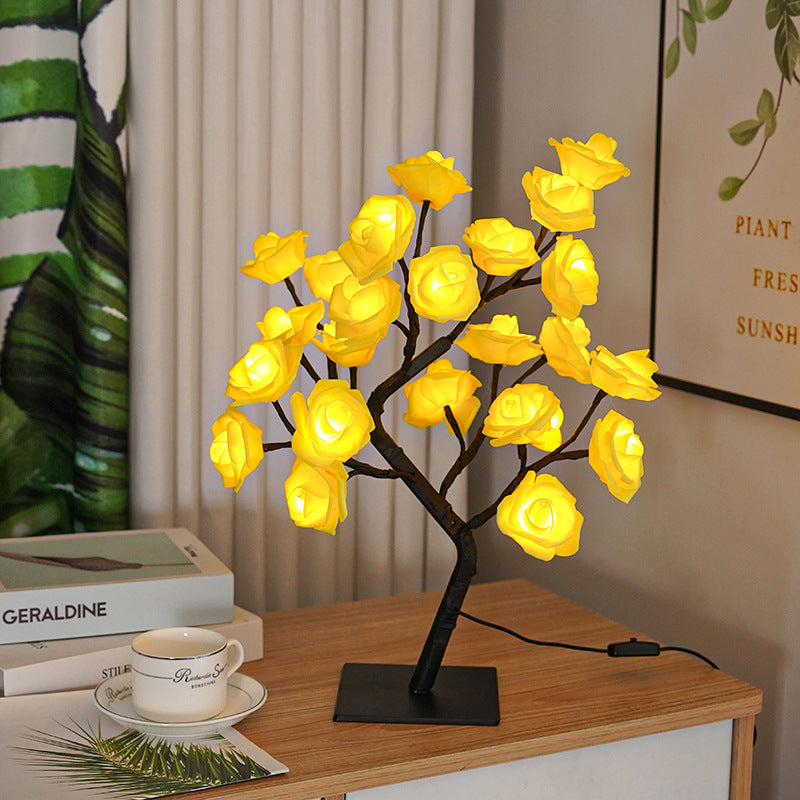 LED Simulation Flower Rose Tree Light Decorative Night Light Anniversary Gift for Lover - Yellow - soufeelmy