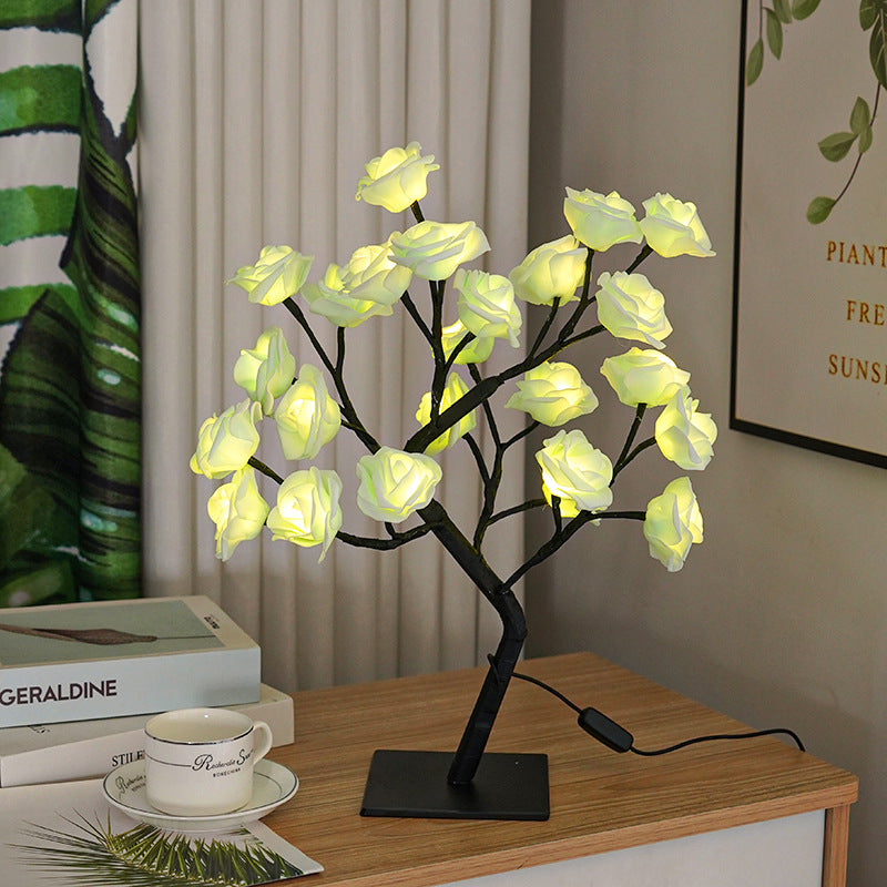 LED Simulation Flower Rose Tree Light Decorative Night Light Anniversary Gift for Lover - Green - soufeelmy