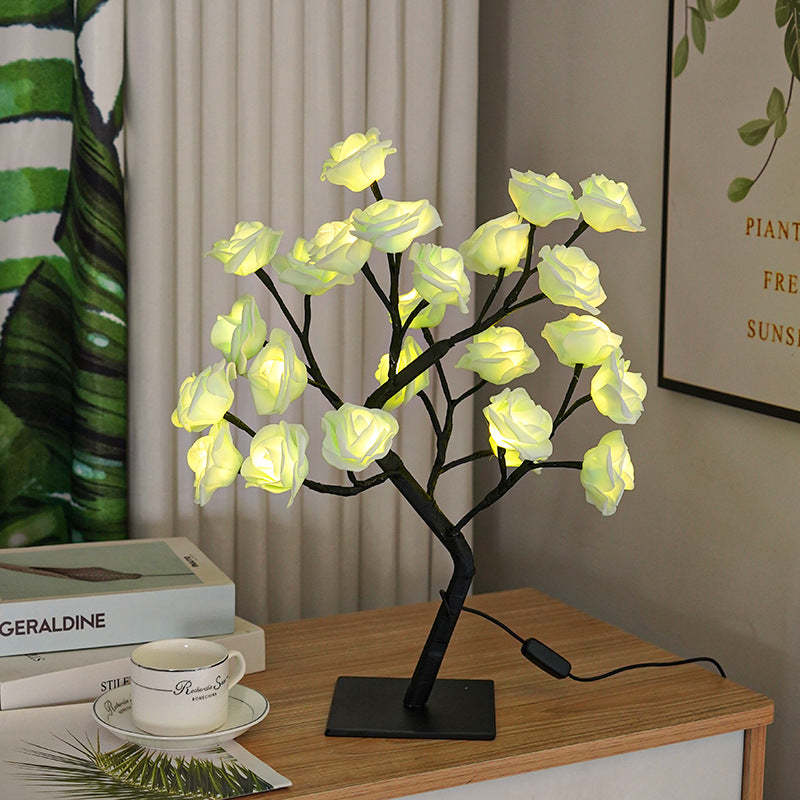 LED Simulation Flower Rose Tree Light Decorative Night Light Anniversary Gift for Lover - White - soufeelmy