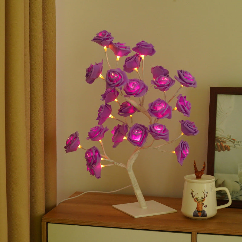 LED Simulation Flower Rose Tree Light Decorative Night Light Anniversary Gift for Lover - Purple - soufeelmy
