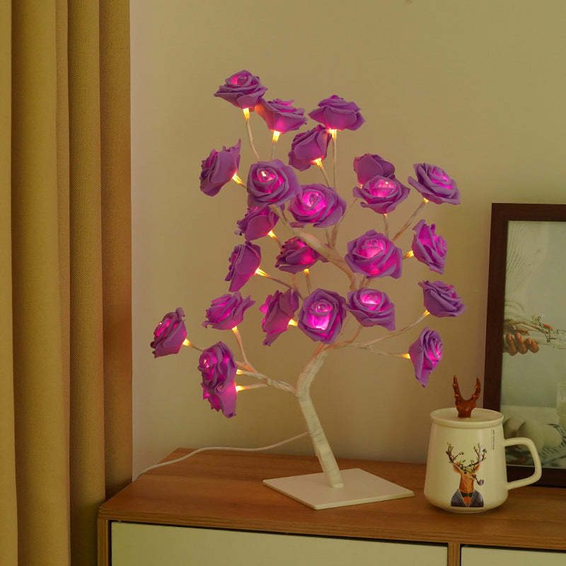 LED Simulation Flower Rose Tree Light Decorative Night Light Anniversary Gift for Lover - Green - soufeelmy