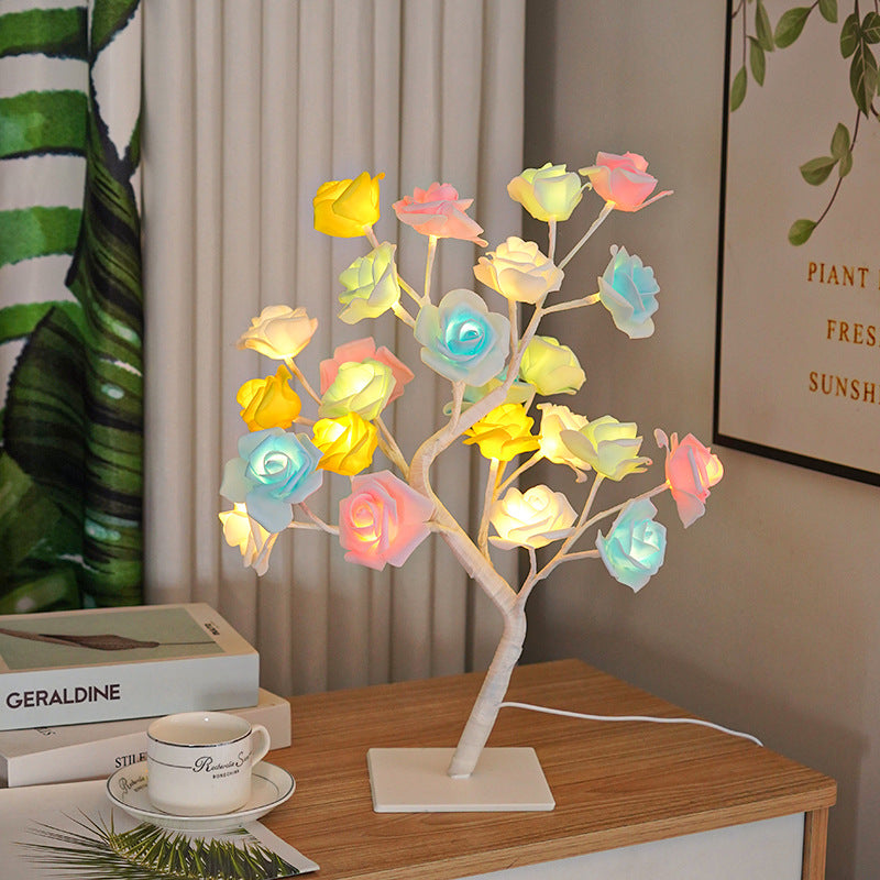 LED Simulation Flower Rose Tree Light Decorative Night Light Anniversary Gift for Lover - Colorful - soufeelmy