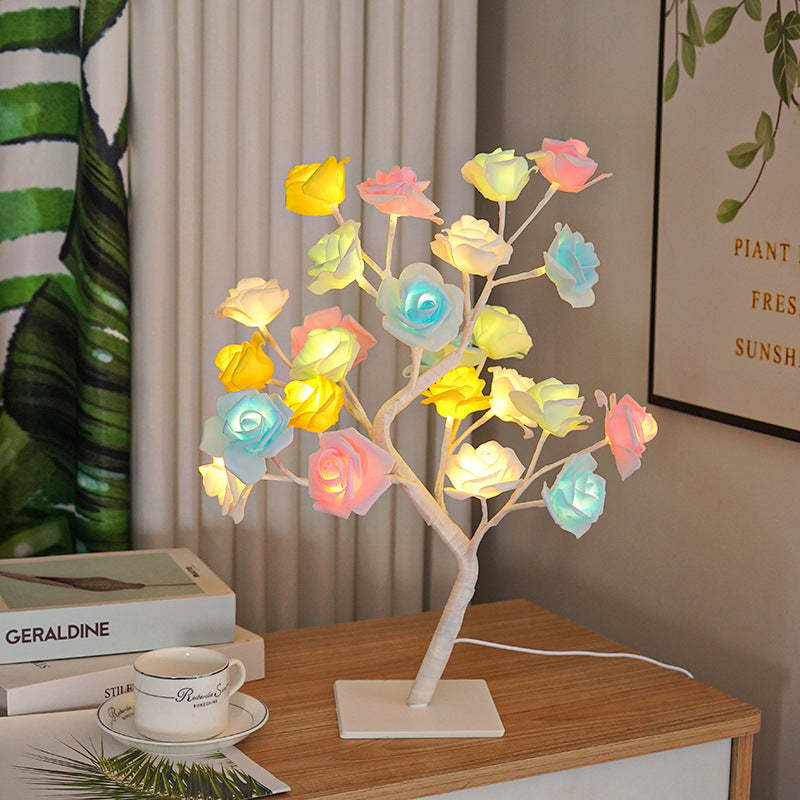 LED Simulation Flower Rose Tree Light Decorative Night Light Anniversary Gift for Lover - White - soufeelmy