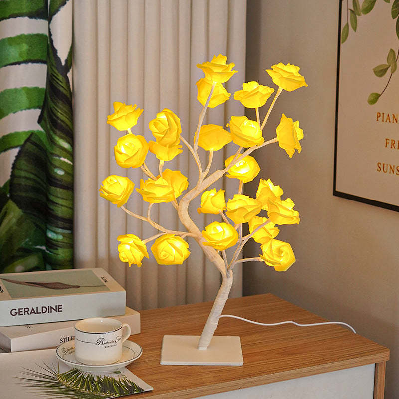 LED Simulation Flower Rose Tree Light Decorative Night Light Anniversary Gift for Lover - Green - soufeelmy