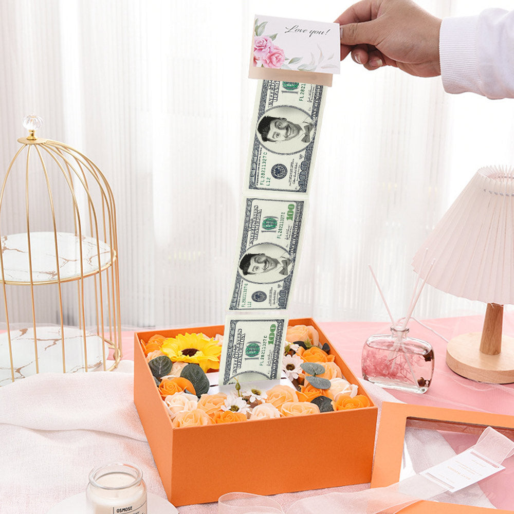 Money Box For Cash Gift Pull Unique Idea Rose Soap Flower Orange Box - soufeelmy