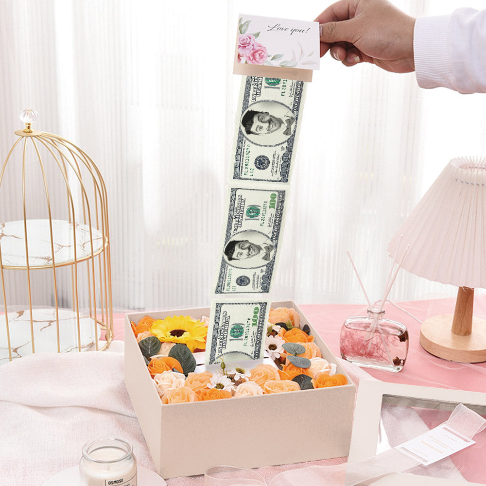 Money Box For Cash Gift Pull Unique Idea Rose Soap Flower White Box - soufeelmy