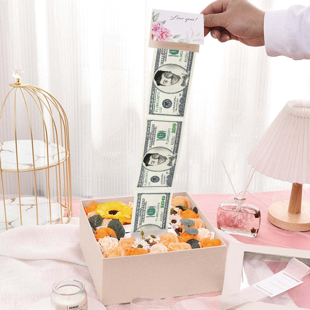 Money Box For Cash Gift Pull Unique Idea Rose Soap Flower White Box - soufeelmy