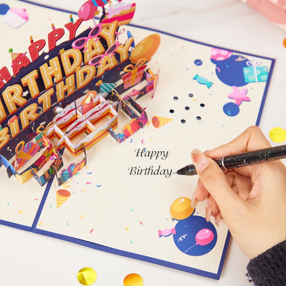 Lights Happy Birthday Pop Up Card Music Birthday Candles 3D Pop Up Greeting Card - soufeelmy