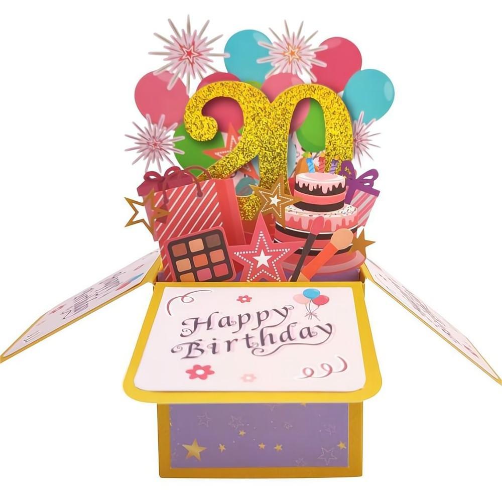 Birthday Pop Up Box Card 20th Birthday 3D Pop Up Greeting Card - soufeelmy