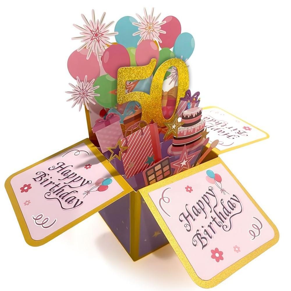 Birthday Pop Up Box Card 50th Birthday 3D Pop Up Greeting Card - soufeelmy
