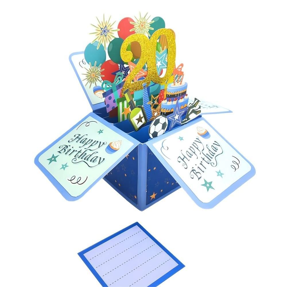 Blue Birthday Pop Up Box Card 20th Birthday 3D Pop Up Greeting Card - soufeelmy