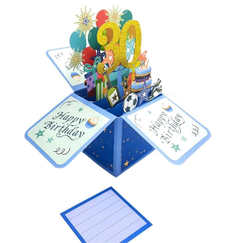 Blue Birthday Pop Up Box Card 30th Birthday 3D Pop Up Greeting Card - soufeelmy