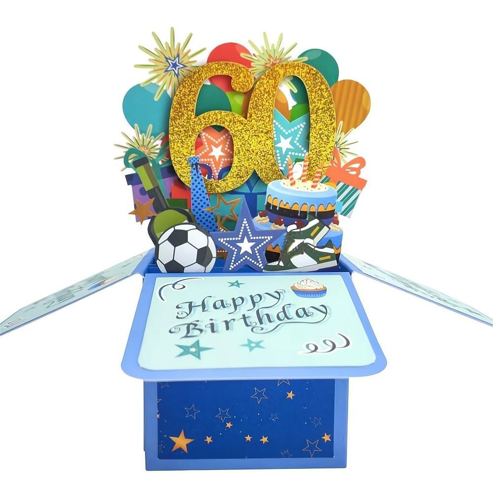 Blue Birthday Pop Up Box Card 60th Birthday 3D Pop Up Greeting Card - soufeelmy