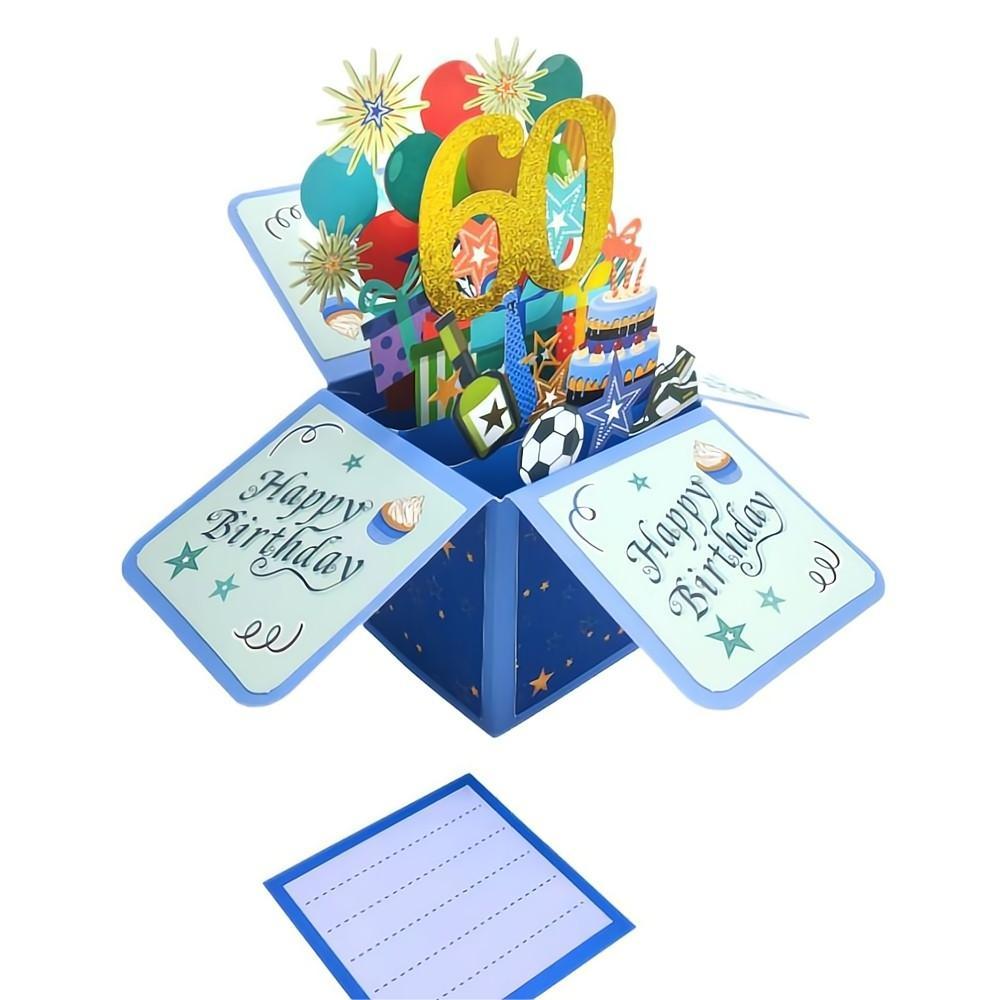 Blue Birthday Pop Up Box Card 60th Birthday 3D Pop Up Greeting Card - soufeelmy