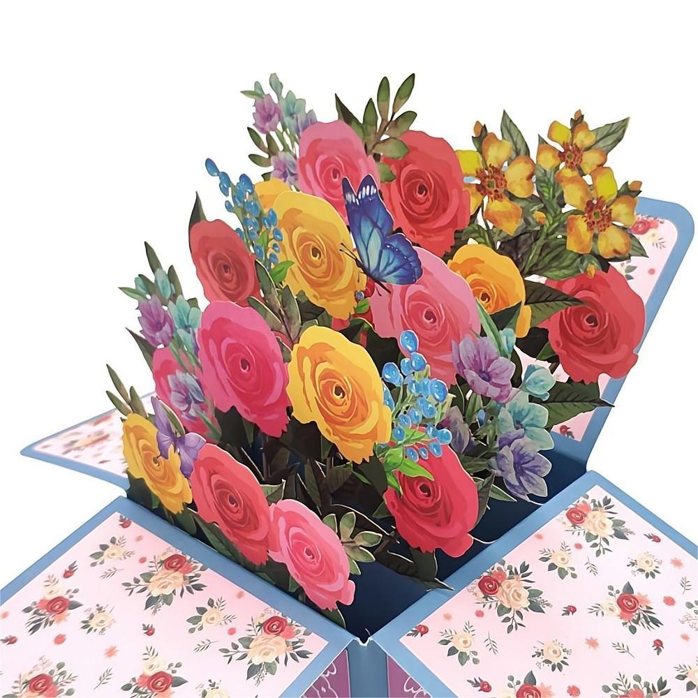 Roses Pop Up Box Card Flower 3D Pop Up Greeting Card - soufeelmy