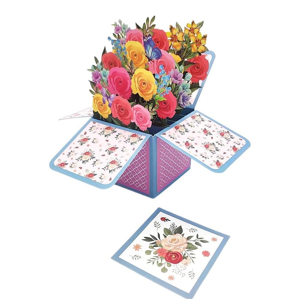 Roses Pop Up Box Card Flower 3D Pop Up Greeting Card - soufeelmy