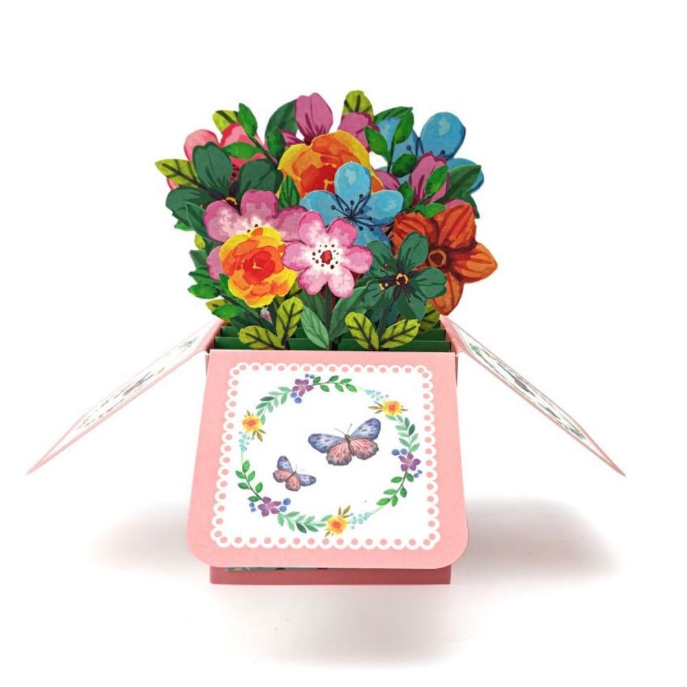Colored Flowers Pop Up Box Card Flower 3D Pop Up Greeting Card - soufeelmy