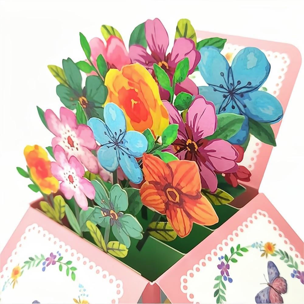 Colored Flowers Pop Up Box Card Flower 3D Pop Up Greeting Card - soufeelmy