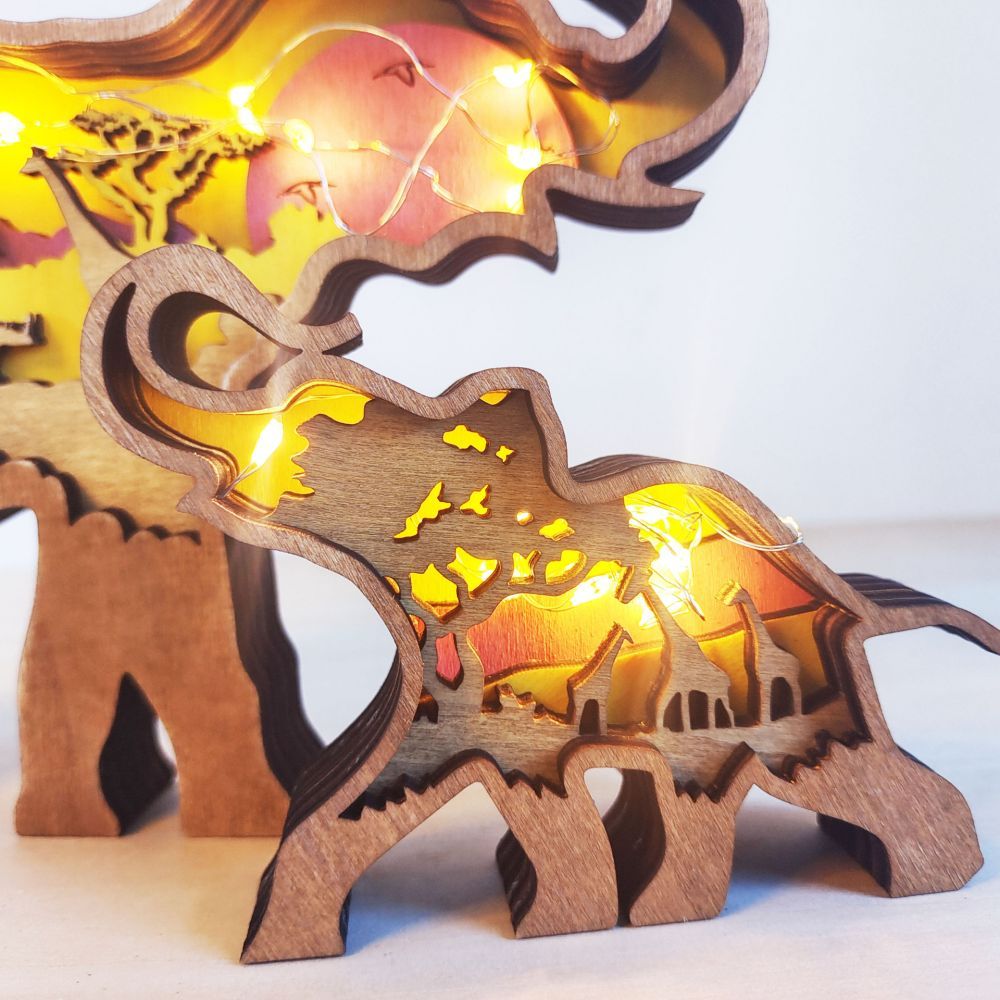 3D Wooden Elephant Light Wooden Carved Cute Animal Desktop Ornaments - soufeelmy