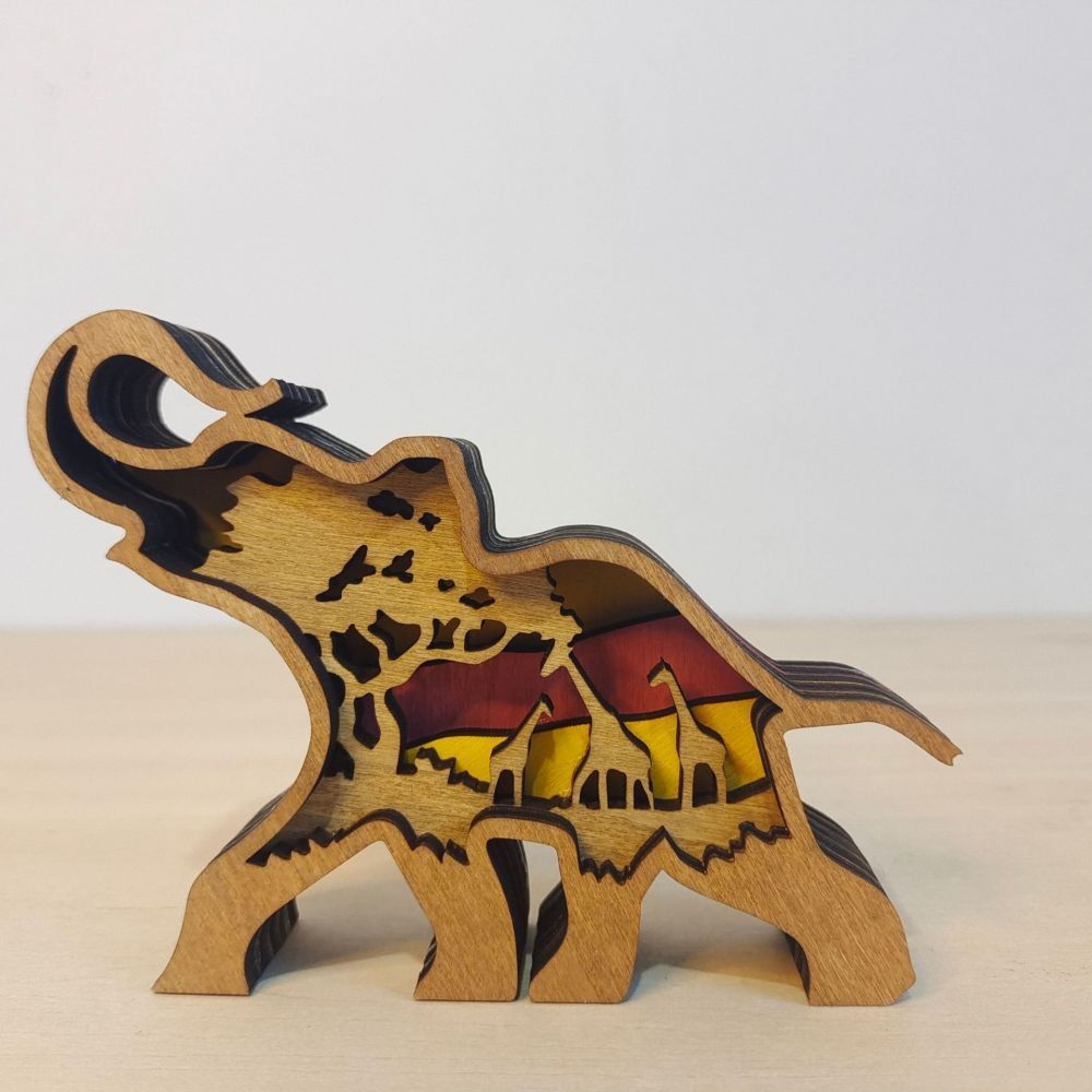 3D Wooden Elephant Light Wooden Carved Cute Animal Desktop Ornaments - soufeelmy