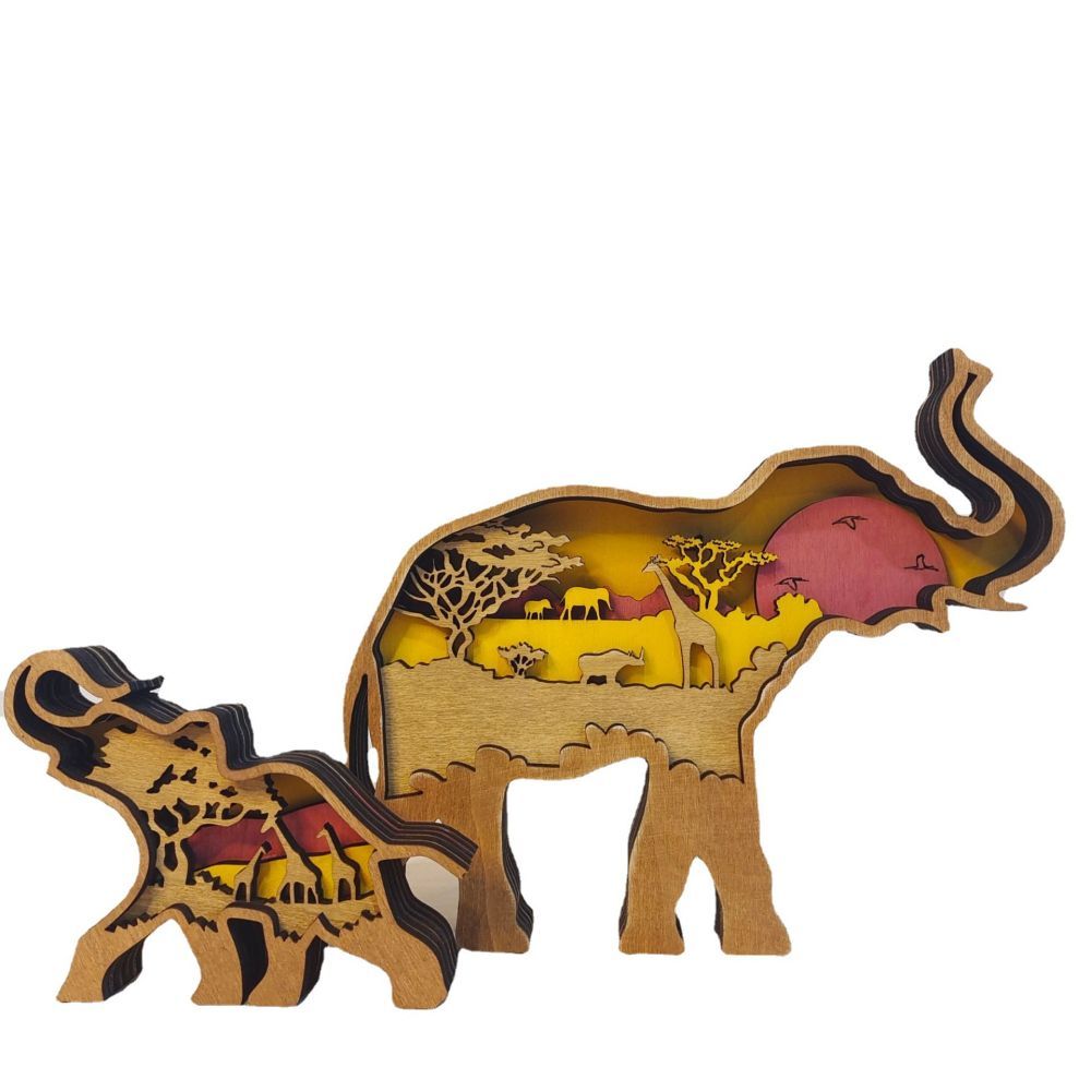 3D Wooden Elephant Light Wooden Carved Cute Animal Desktop Ornaments - soufeelmy