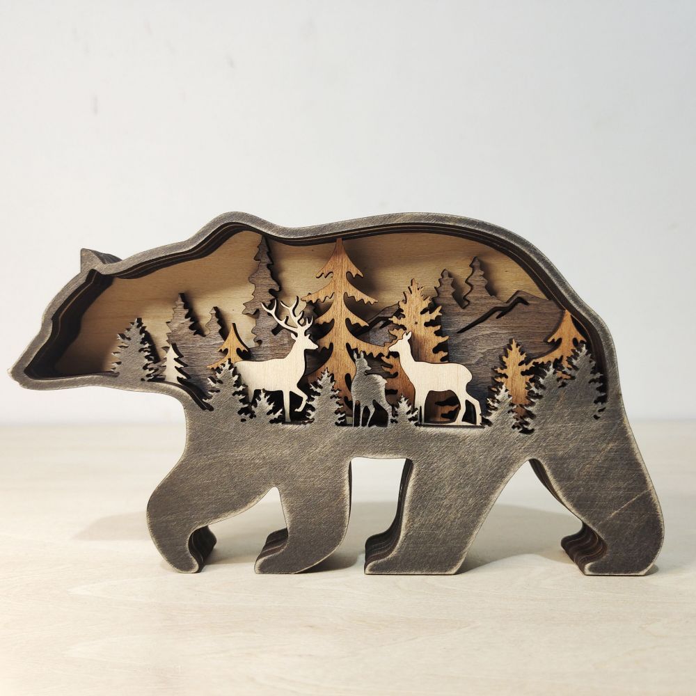 3D Wooden Bear Light Wooden Carved Cute Animal Desktop Ornaments - soufeelmy
