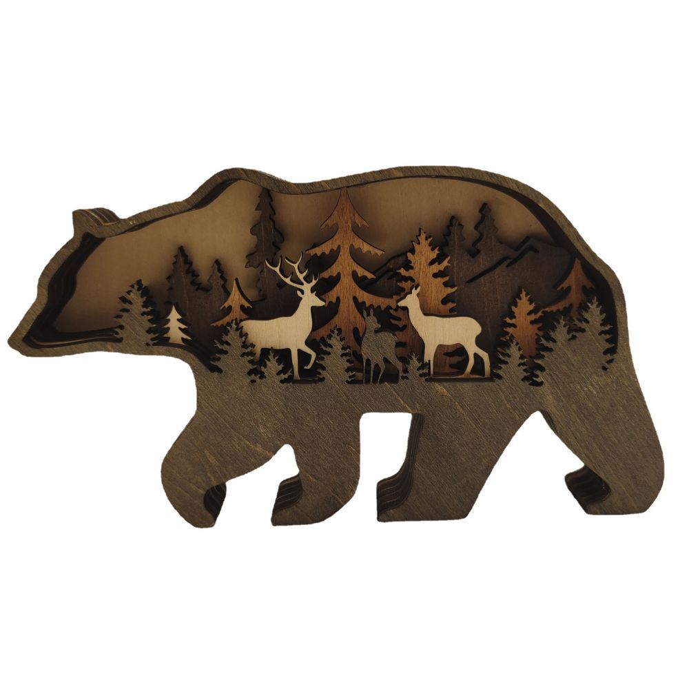 3D Wooden Bear Light Wooden Carved Cute Animal Desktop Ornaments - soufeelmy