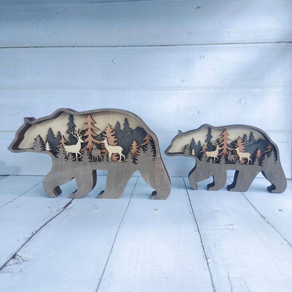 3D Wooden Bear Light Wooden Carved Cute Animal Desktop Ornaments - soufeelmy