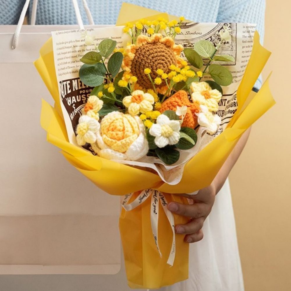 Crochet Flowers Bouquet Handmade Knitted Sunflower Bouquet Gift for Her - soufeelmy