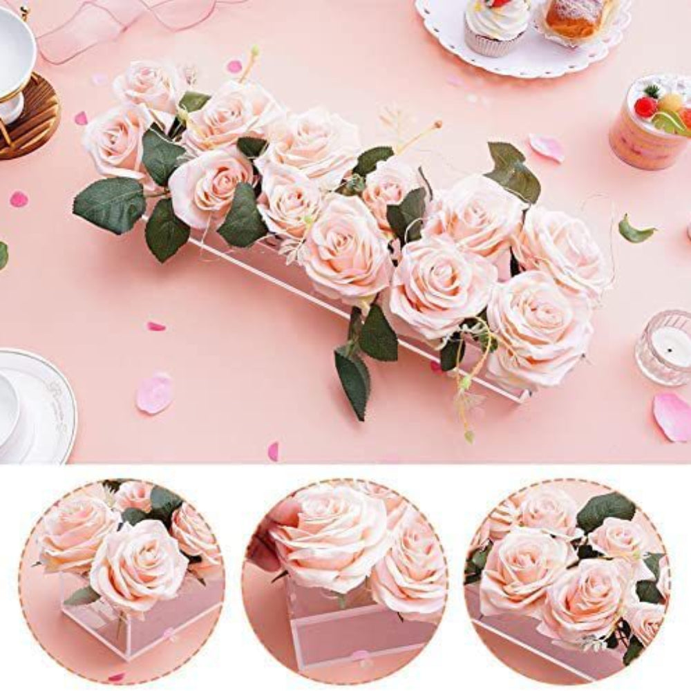 Clear Acrylic Flower Vase Rectangular Floral Centerpiece for Dining Table Unique Flower Vases for Home Decor or Weddings - soufeelmy