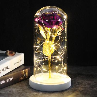 Romantic Simulation Eternal Purple Rose Flower Glass Cover LED  Micro Landscape Gifts for Lover at Christmas,  Valentine's Day and Anniversary