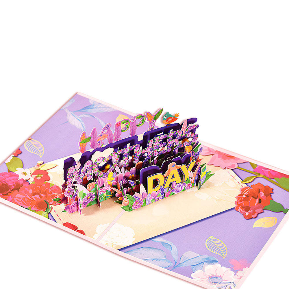 Mother's Day Card Happy Mother's Day Purple Flowers 3D Pop Up Greeting Card for Her - 