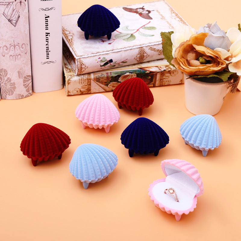 Ring Earrings Box Shell Shaped Cute Cartoon Ring Jewelry Box Gift for Her - 