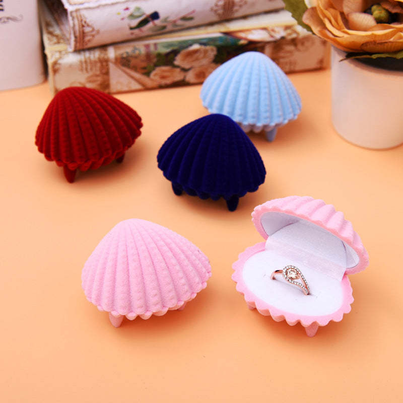 Ring Earrings Box Shell Shaped Cute Cartoon Ring Jewelry Box Gift for Her - 