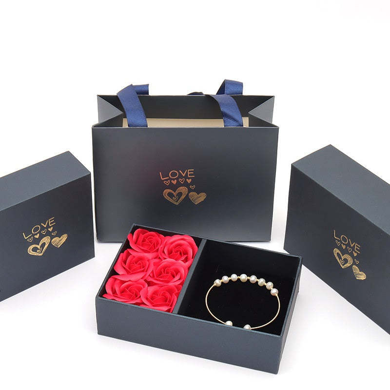 Jewelry Box Rose Window Heaven and Earth Lid 6 Rose Pendant Ring for Her Present -