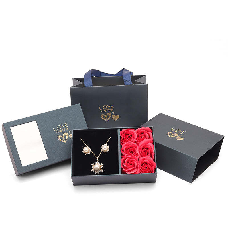 Jewelry Box Rose Window Heaven and Earth Lid 6 Rose Pendant Ring for Her Present -