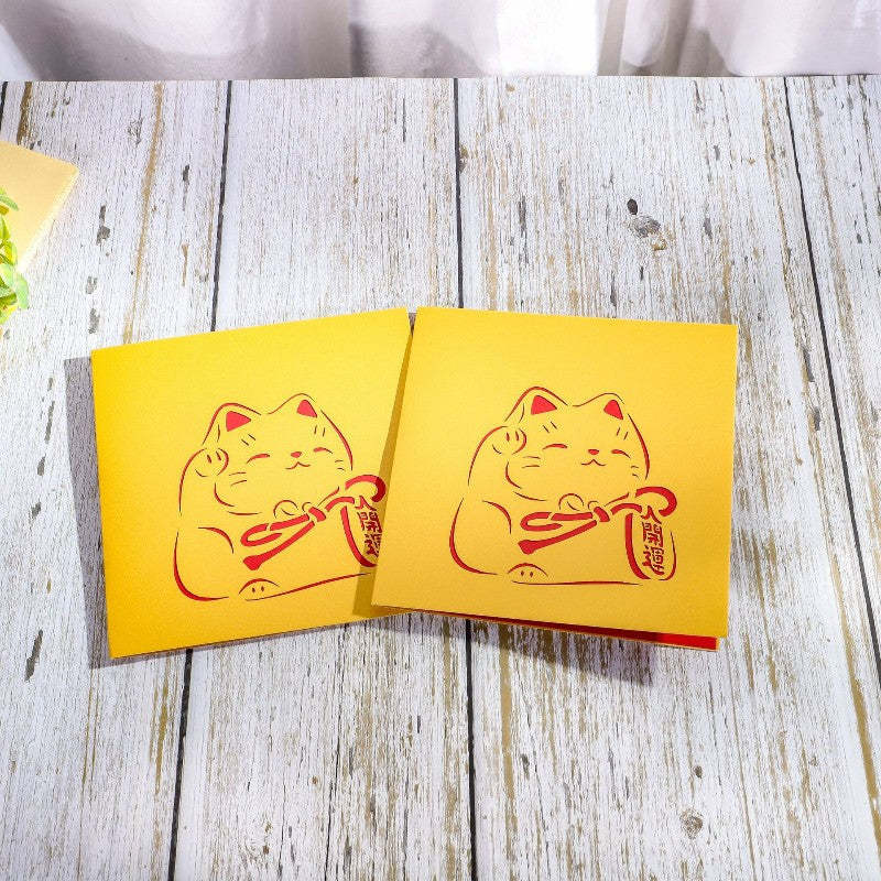 Lucky Cat Greeting Card Handmade 3D Three-dimensional Greeting Card -