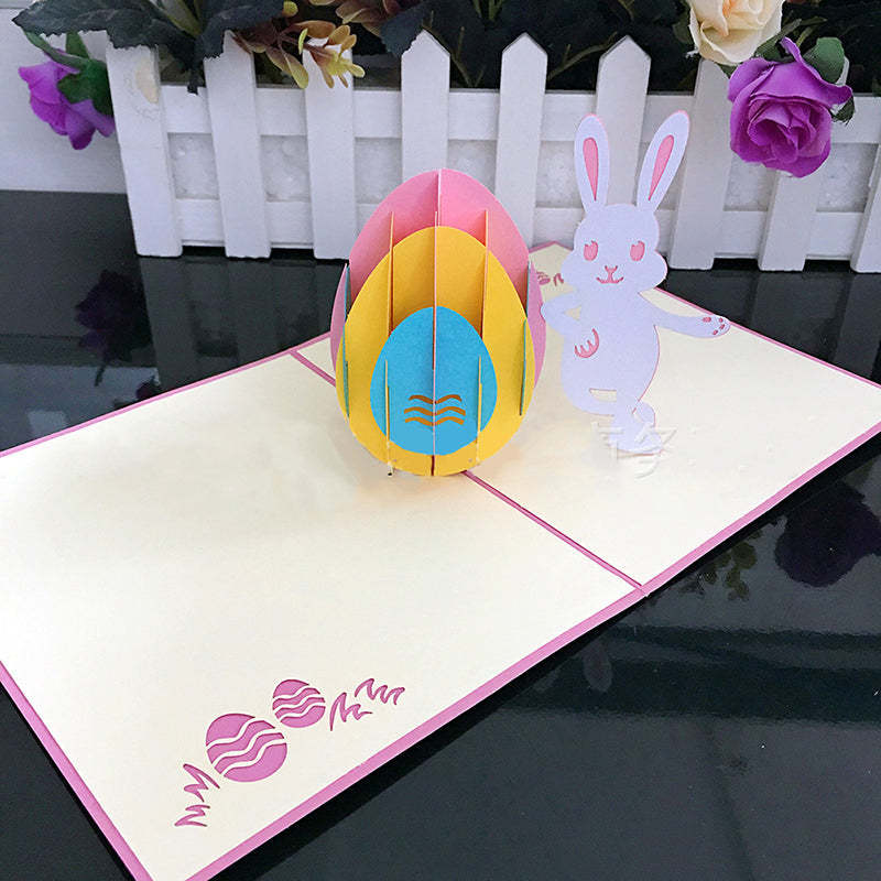 Rabbit and Colored Eggs Card Creative Easter Three-dimensional Card - 