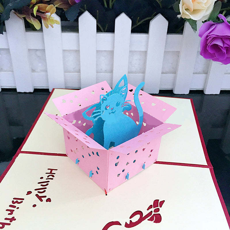 Creative Birthday Cat Greeting Card 3D Pop-up Birthday Card - 