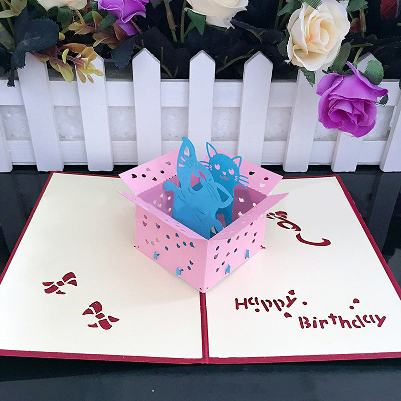 Creative Birthday Cat Greeting Card 3D Pop-up Birthday Card