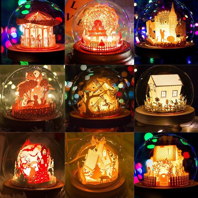 DIY Paper Carving Lamp 3D Romantic Light and Shadow Lamp Desktop Decoration Gifts - soufeelmy