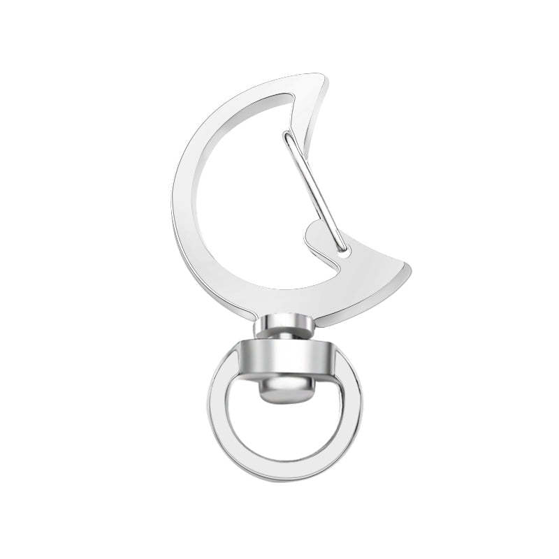 Moon-Shaped Swivel Snap Hook Keychain Metal Spring Snap Key Ring Silver - 