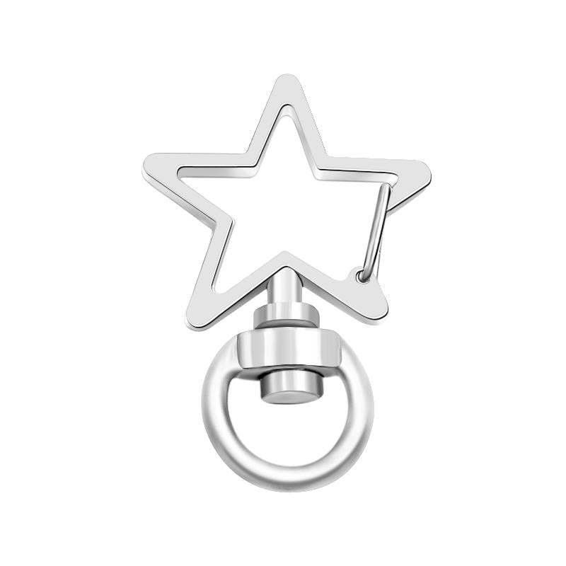 Star-Shaped Swivel Snap Hook Keychain Metal Spring Snap Key Ring Silver - 